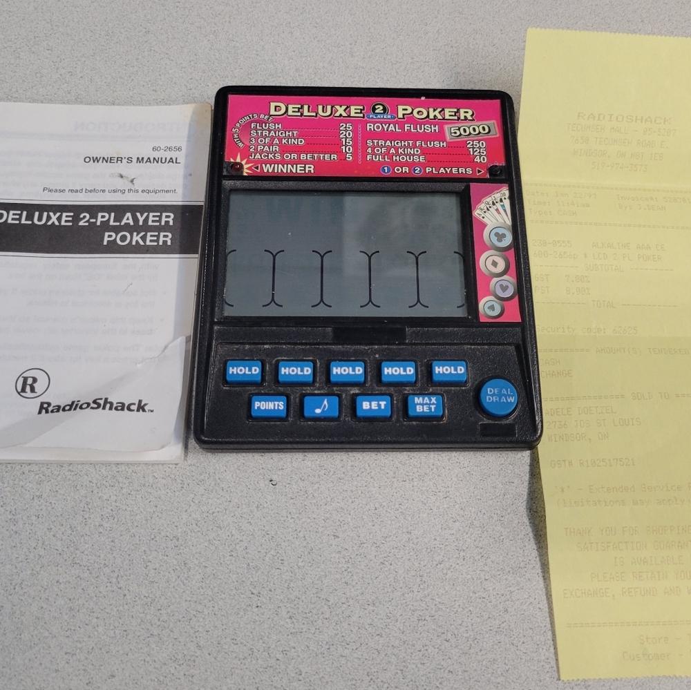 Radio Shack Draw Poker Royal Flush 5000 Handheld Game Model 910